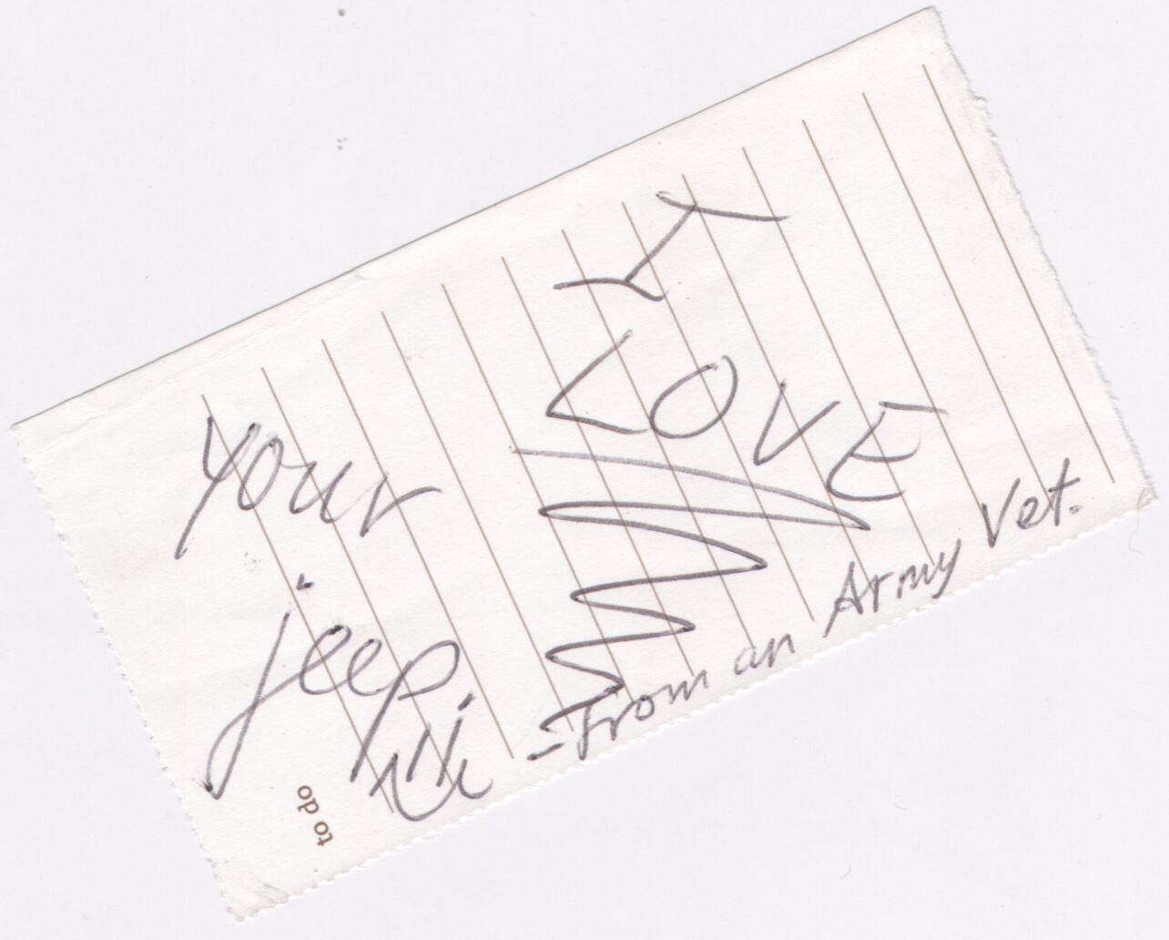 Note on Jeep from Vet
